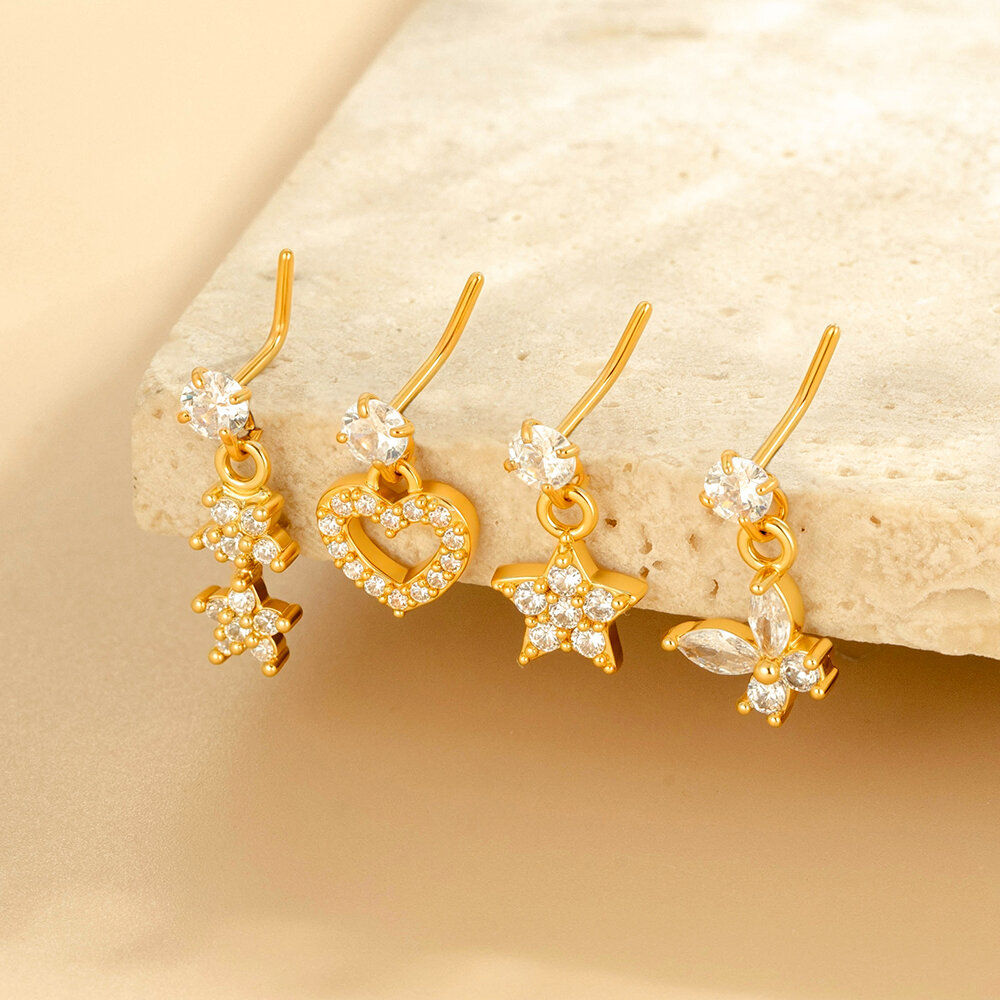 1 Piece Simple Series Simple Heart Copper   Gold Color  Zircon Women's Nose Stud