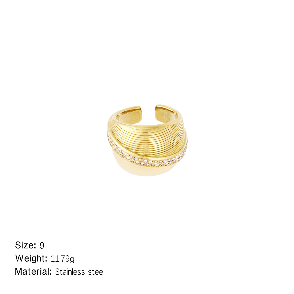 Anelli con dichiarazione in acciaio inossidabile color oro, classici e geometrici, di lusso, da 1 pezzo h5 Immagine2