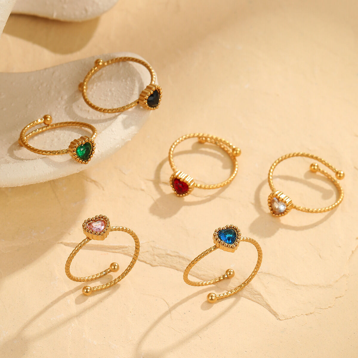 Retro Heart Stainless Steel Waterproof  Gold Color Women's Adjustable Rings h5 Picture2