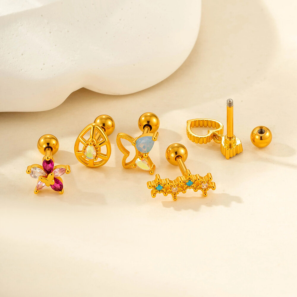 1 pieza de pendientes de perforación con gota de cobre y circonita para mujer h5 Imagen3