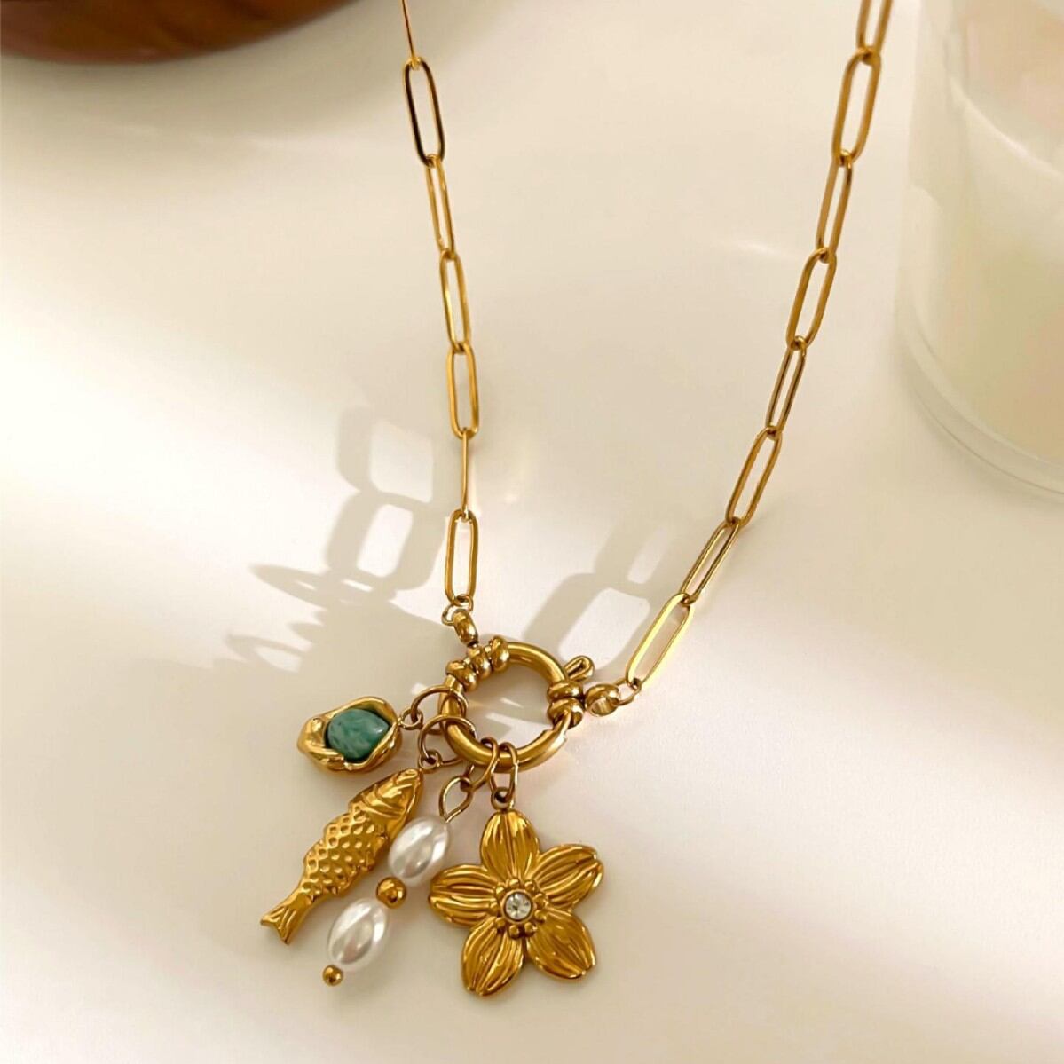 Collana con ciondolo color oro impermeabile in acciaio inossidabile da 1 pezzo h5 Immagine3