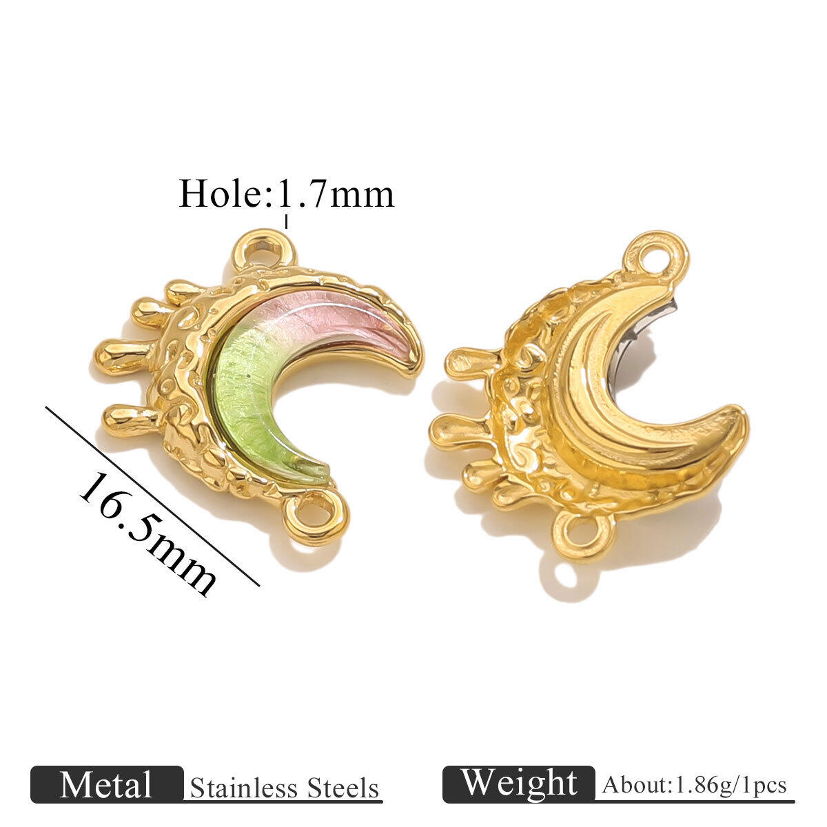 Golden Double Hole Moon-Pink+Green Picture3