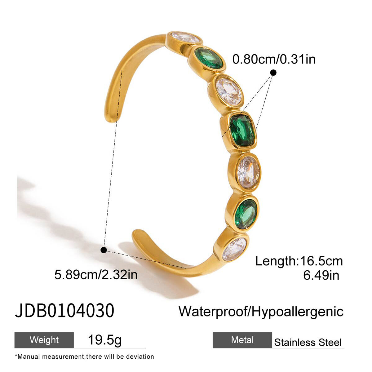 Braccialetti da donna classici geometrici in acciaio inossidabile color oro, impermeabili, 1 pezzo Immagine2