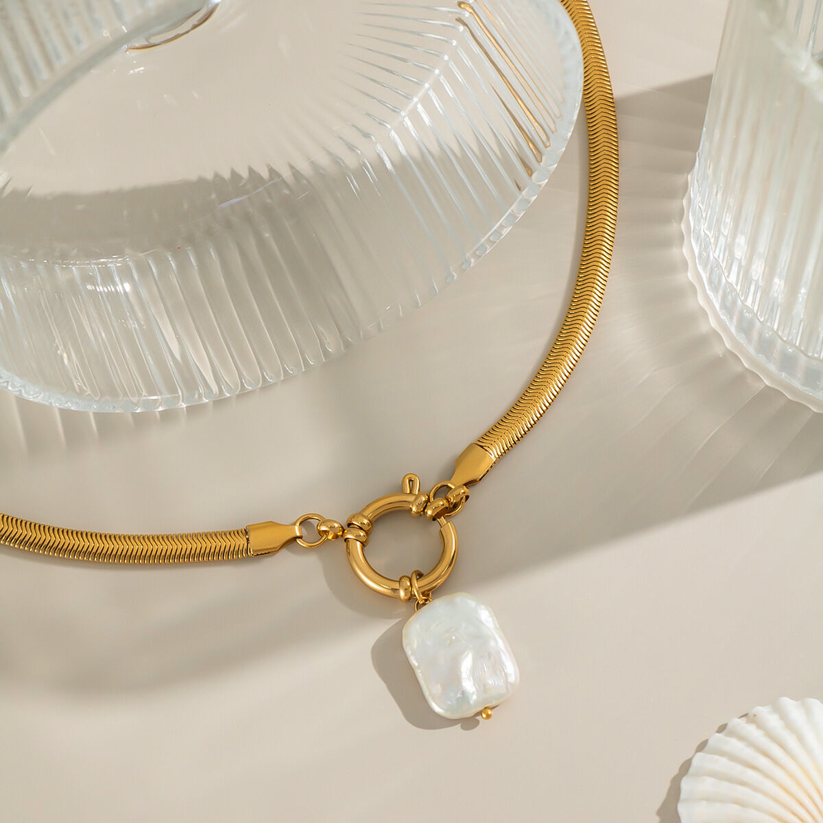 1 Piece Stainless Steel Waterproof Gold Color Pearl Pendant Necklace Picture3