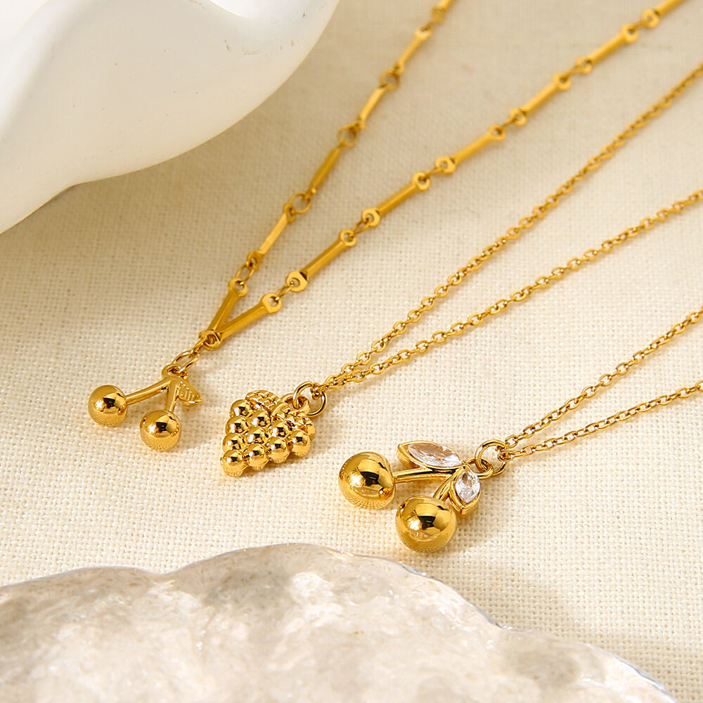 Romantic Series Sweet Plant Stainless Steel Waterproof Gold Color Zircon Women's Pendant Necklaces h5Picture3