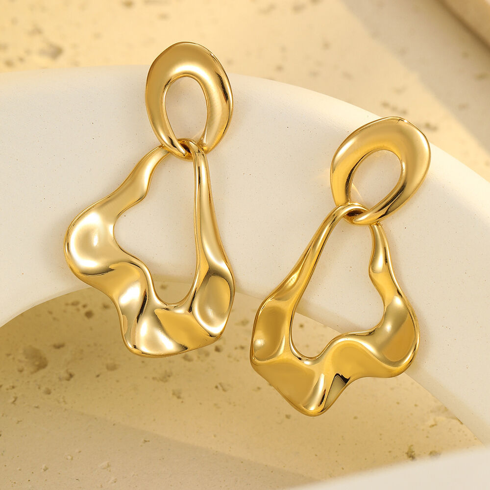 Elegant Geometric Stainless Steel Waterproof Gold Color Women's Dangle Earrings h5Picture3