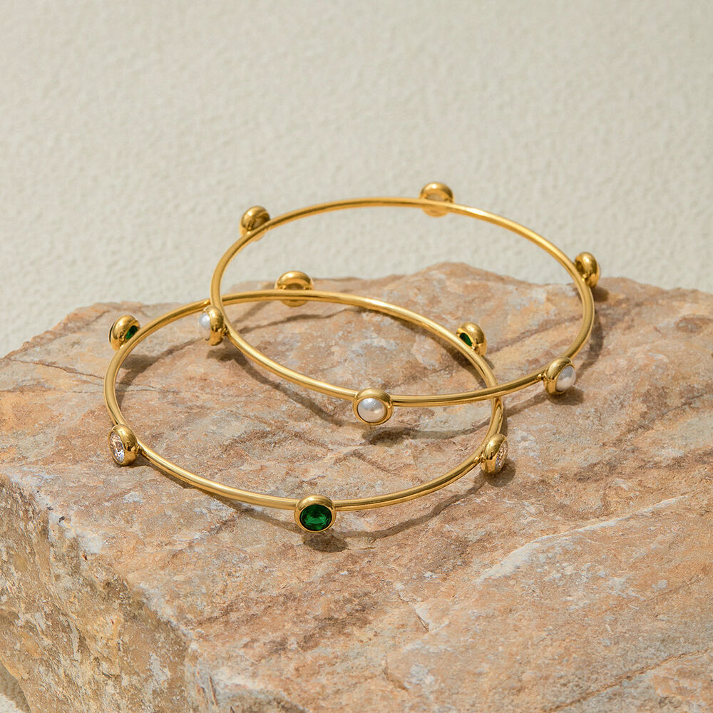 1 Piece Classic Series Retro Geometric Stainless Steel Waterproof Gold Color Women's Bangles Picture2