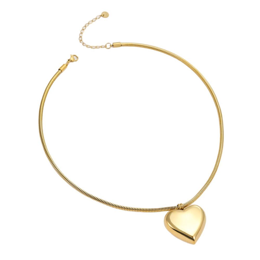 Collane con ciondolo da donna color oro impermeabile in acciaio inossidabile a forma di cuore semplice h5Immagine5
