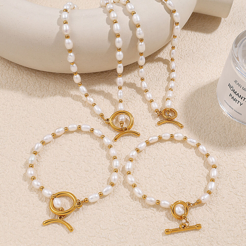 1 Piece Gold Color Pearl Beaded Necklace 2