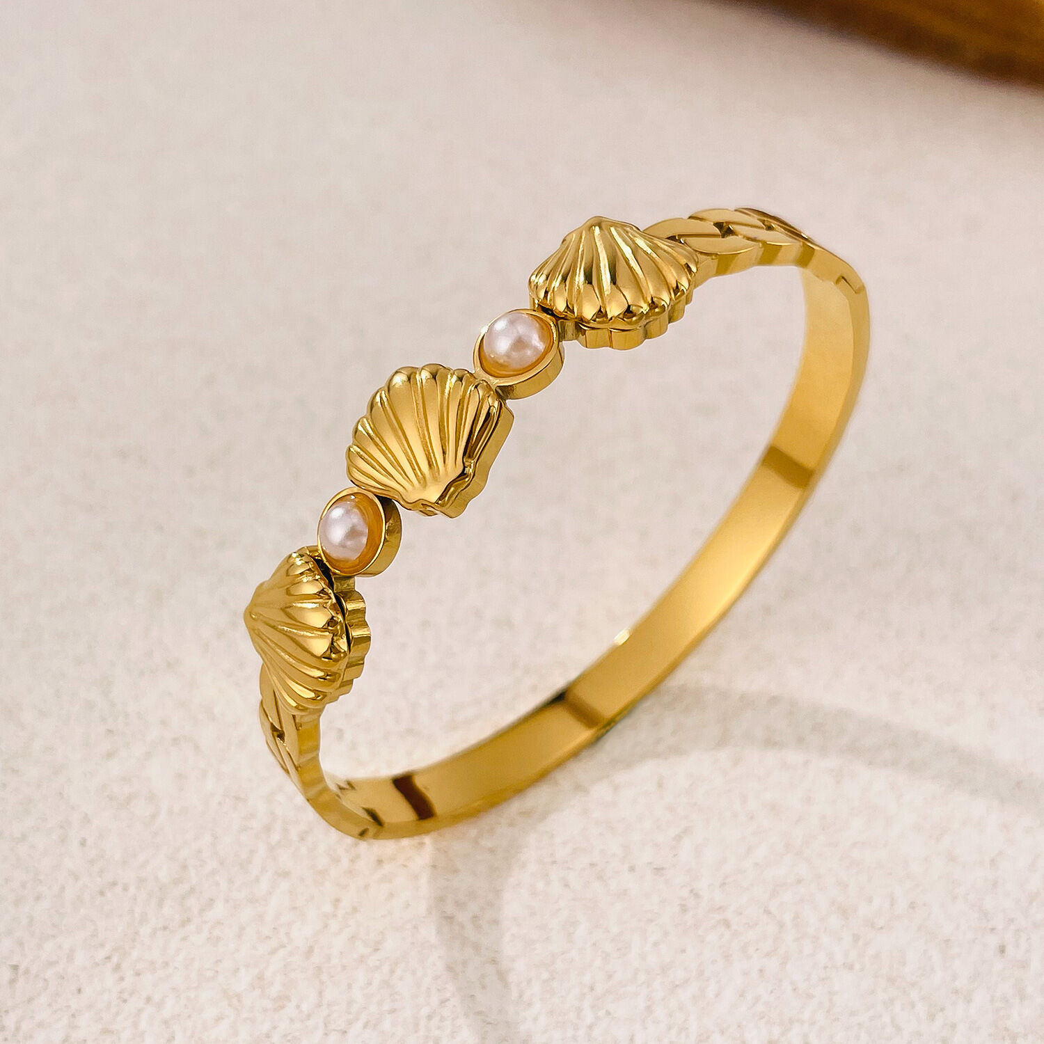 Braccialetti da donna color oro impermeabili in acciaio inossidabile con conchiglia, 1 pezzo h5 Immagine3