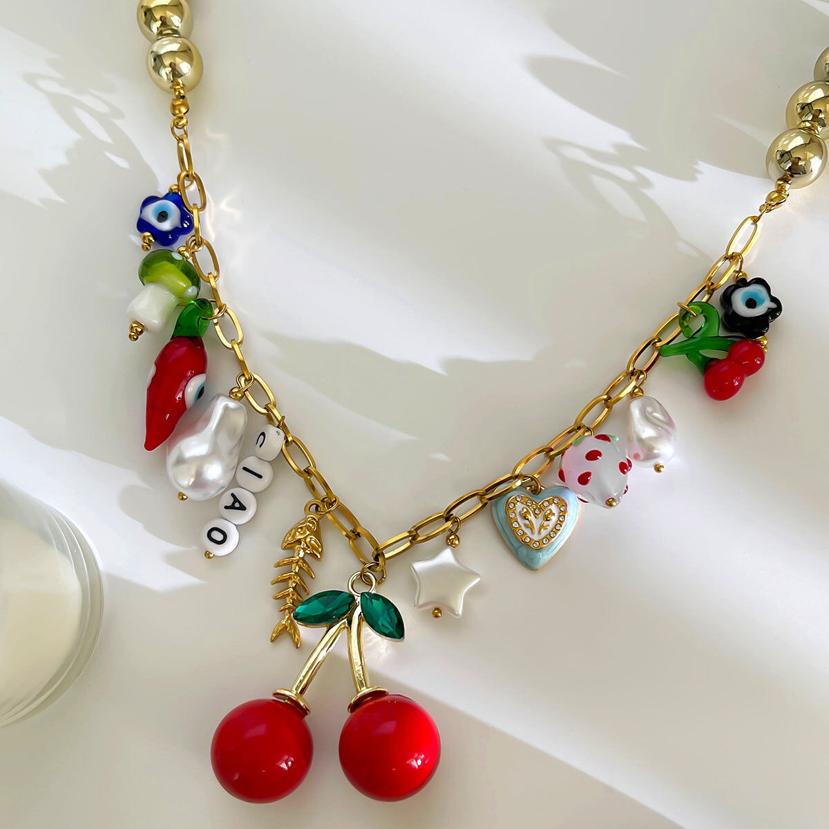 1 Piece Cherry Stainless Steel Waterproof Gold Color Pendant Necklace Picture4
