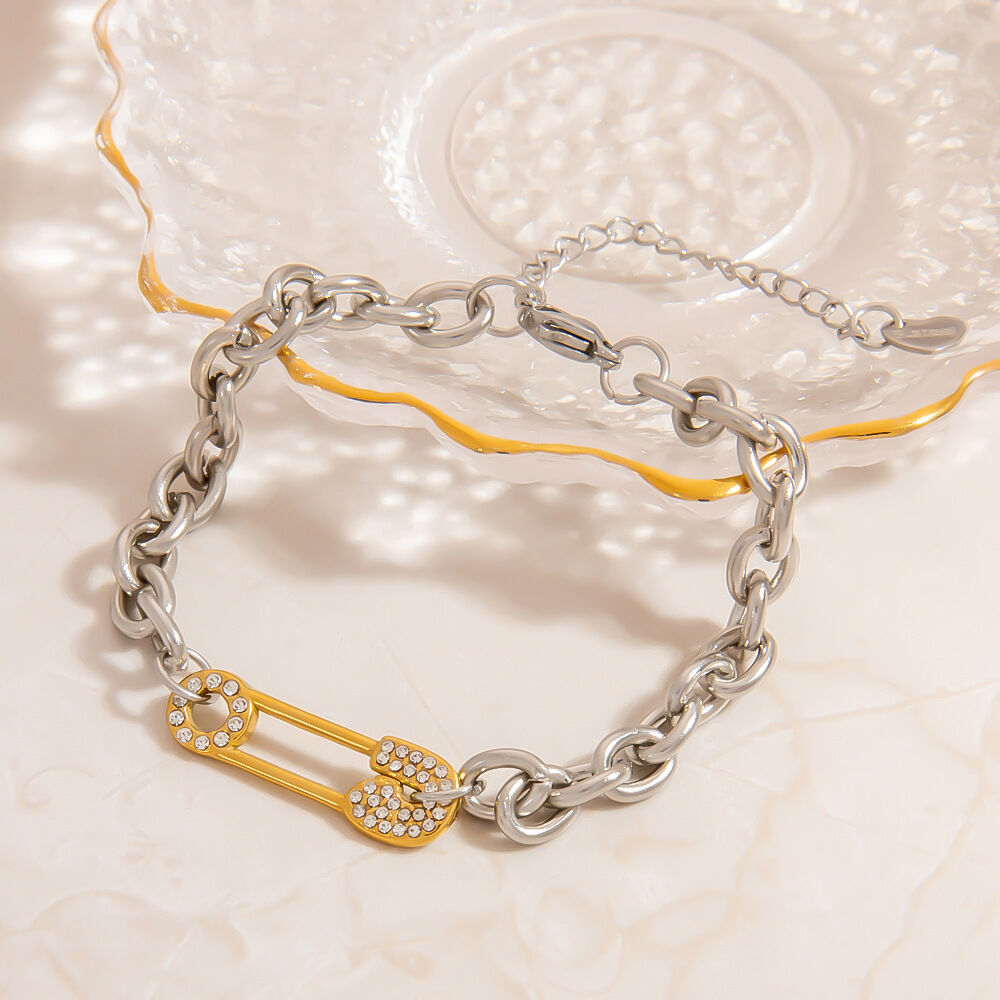 Braccialetti a catena da donna in acciaio inossidabile geometrico impermeabile color oro Immagine2