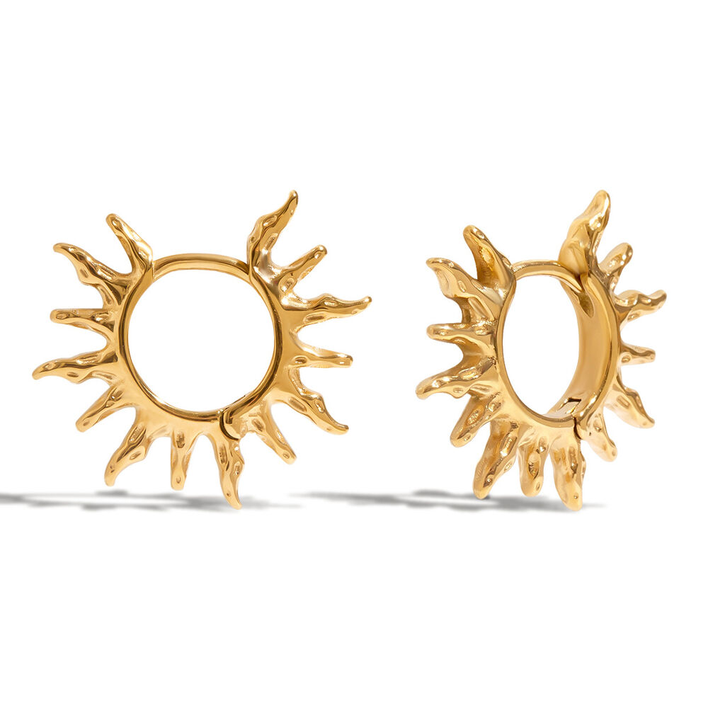 1 Pair Stylish Series Retro Sun Stainless Steel Waterproof Gold Color Women's Hoop Earrings