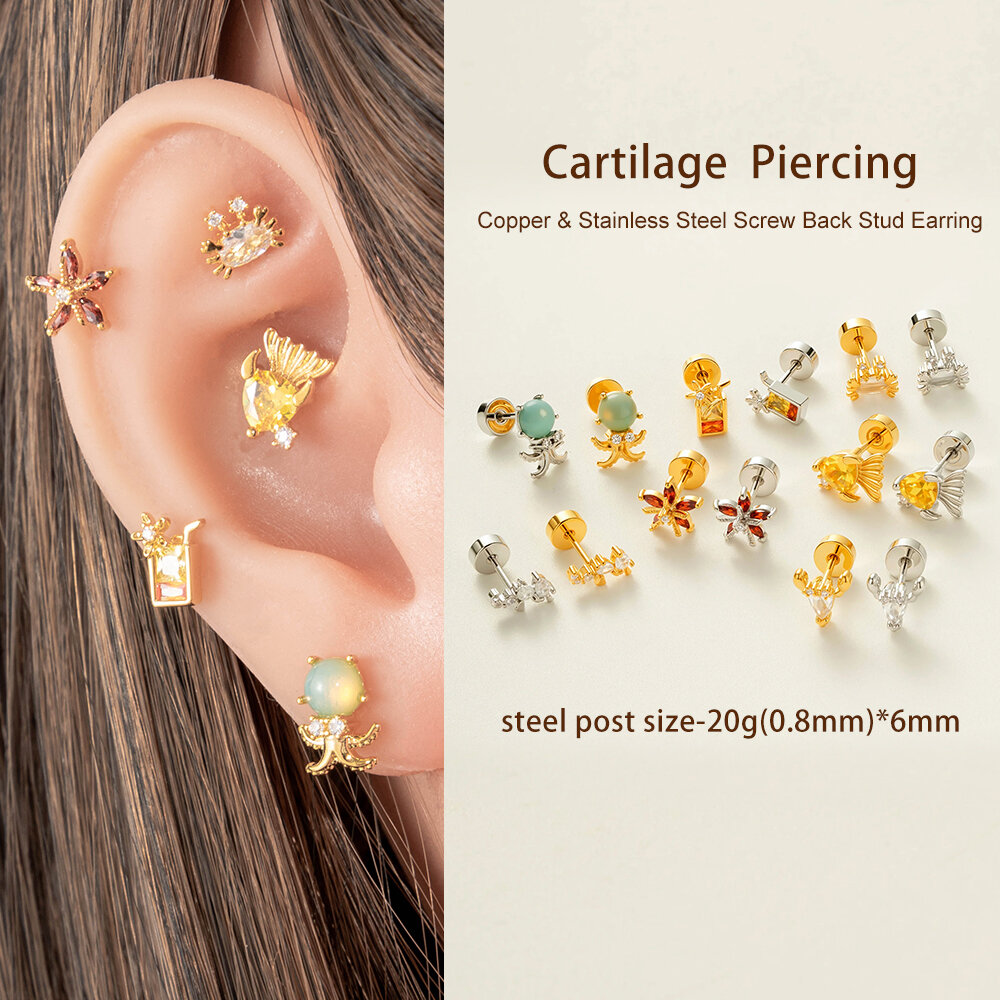 1 Piece Oceanic Copper Gold Color Zircon Piercings Earrings h5 Picture5