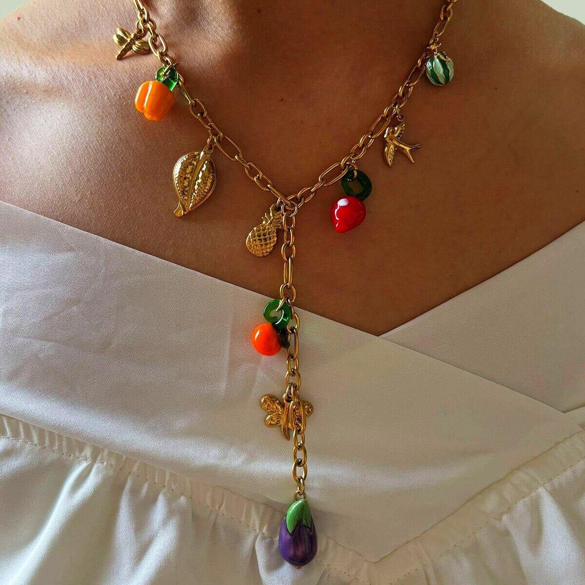 1 Piece Cute Fruit Stainless Steel Waterproof Gold Color Pendant Necklace