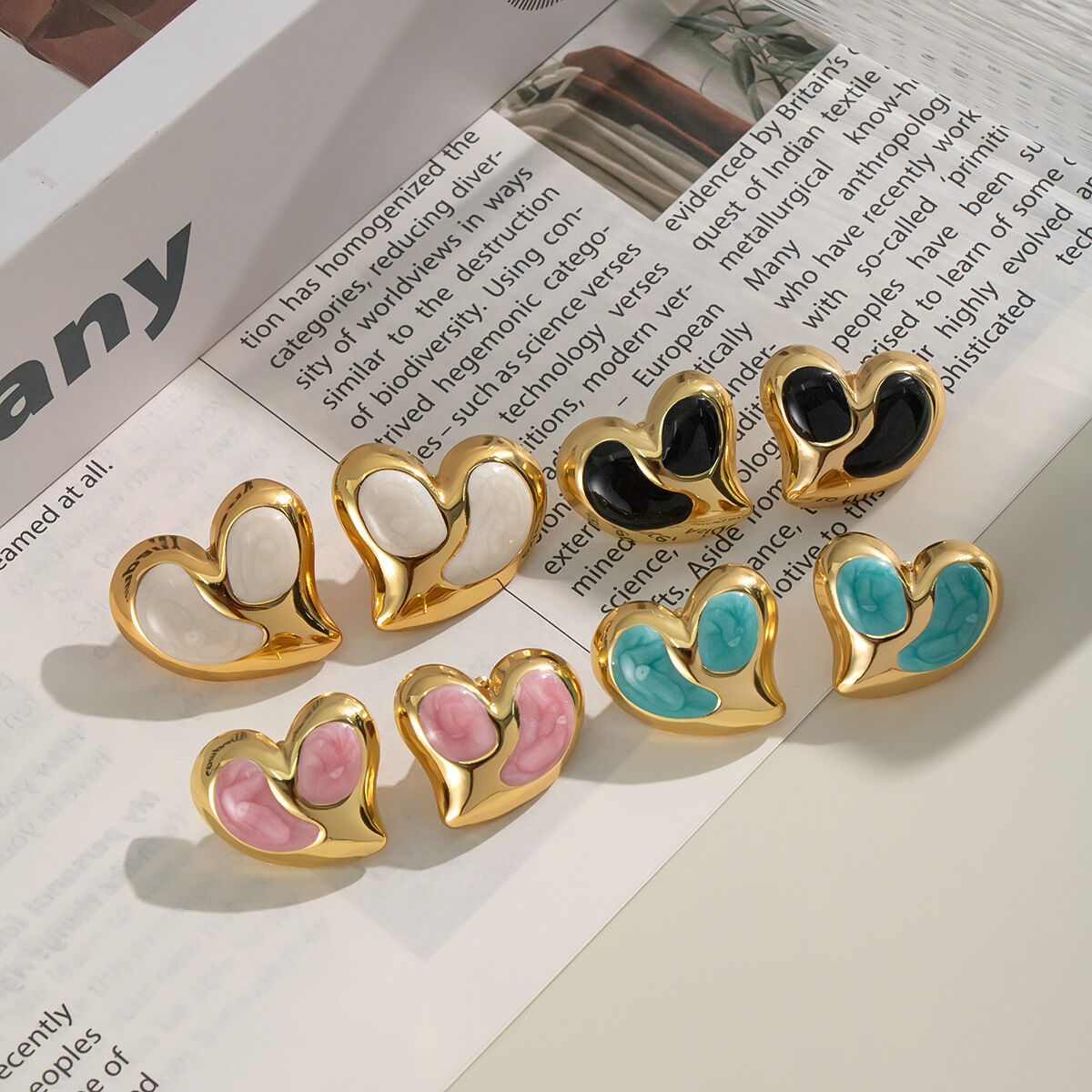 1 Pair Heart Enamel Stainless Steel Waterproof Gold Color Stud Earrings Picture3
