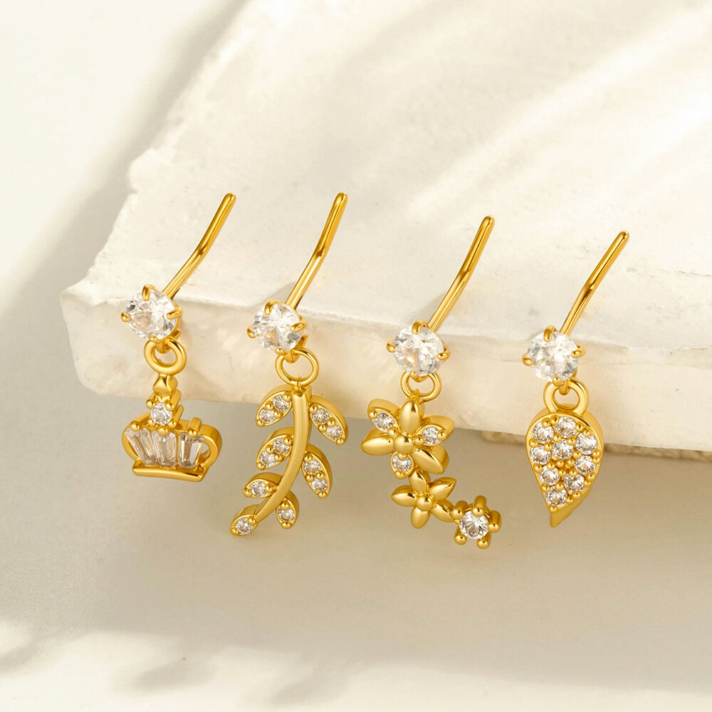 1 Piece Simple Series Simple Flower Copper   Gold Color  Zircon Women's Nose Stud
