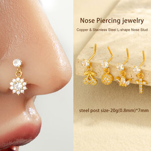 1 Piece Simple Series Simple Cross Copper Gold Color Zircon Women's Nose Stud h5 Picture5
