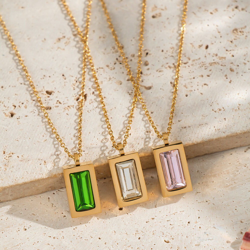 1 Piece Simple Stainless Steel Waterproof Gold Color Zircon Pendant Necklace Picture3