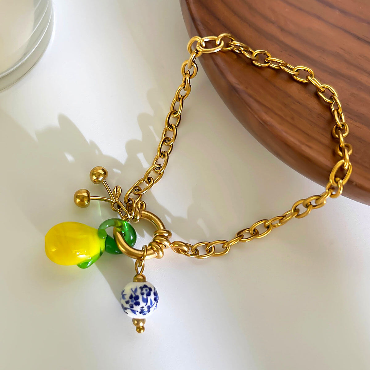 1 Piece Lemon Stainless Steel Waterproof Gold Color Charm Bracelet Picture5