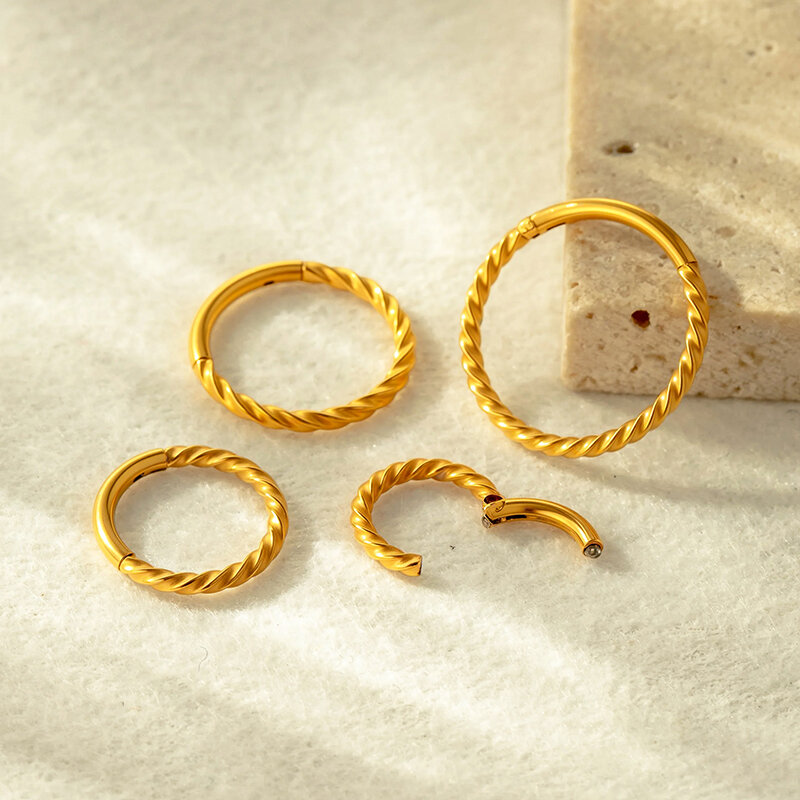 Boucles d'oreilles piercing minimalistes rondes en acier inoxydable étanche couleur or pour femme (1 pièce) 2