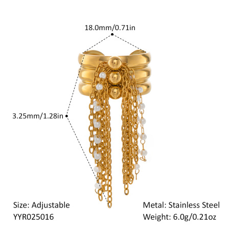 1 Piece Luxurious Stainless Steel Waterproof Gold Color Statement Ring
