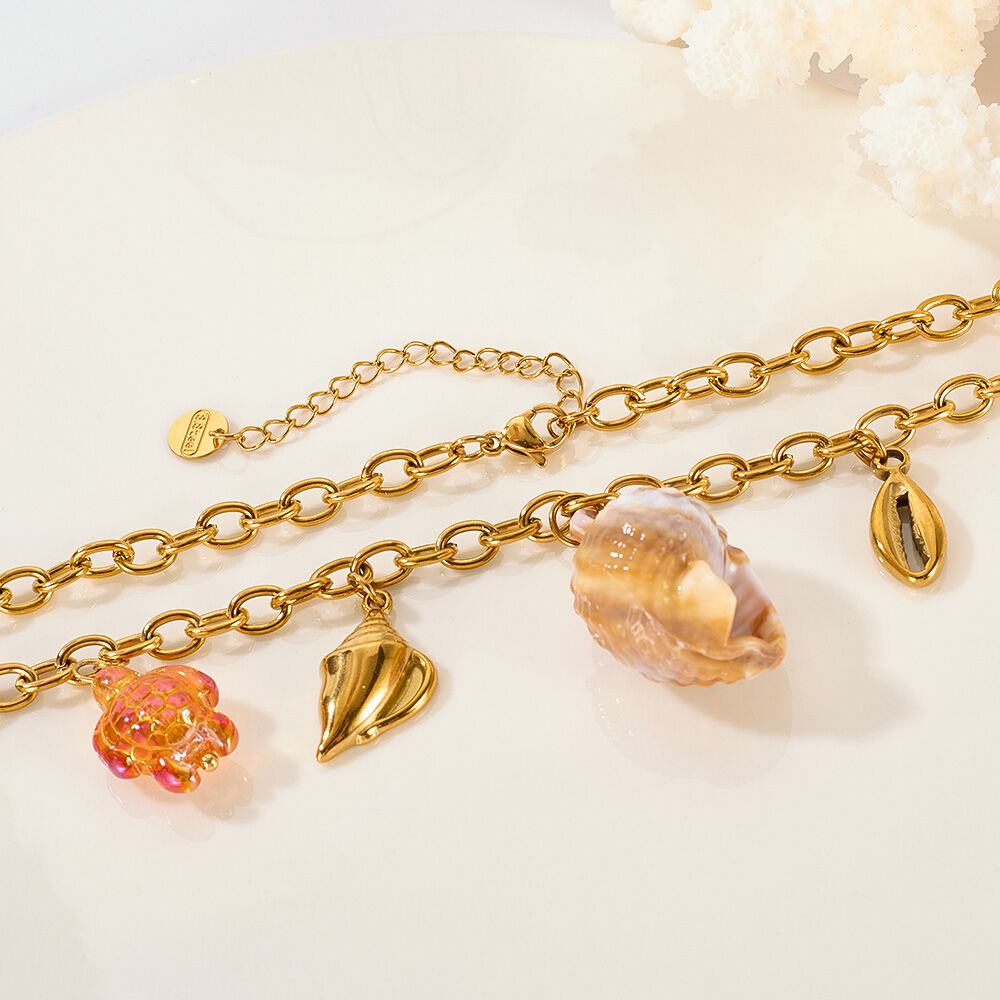 Collana con ciondolo da donna color oro impermeabile in acciaio inossidabile a forma di conchiglia per le vacanze, 1 pezzo h5 Immagine4