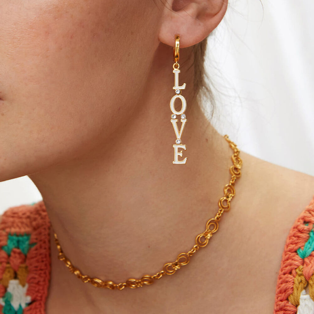 1 paio di orecchini pendenti da donna in acciaio inossidabile color oro con lettera "Love Sweet" della serie romantica h5Immagine2