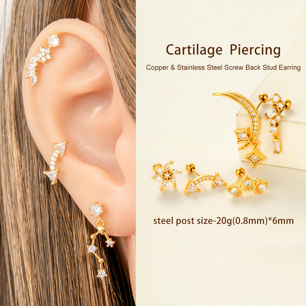 1 Stück Simple Series Einfache geometrische Kupfer Gold Farbe Zirkon Damen Piercings Ohrringe h5Bild4