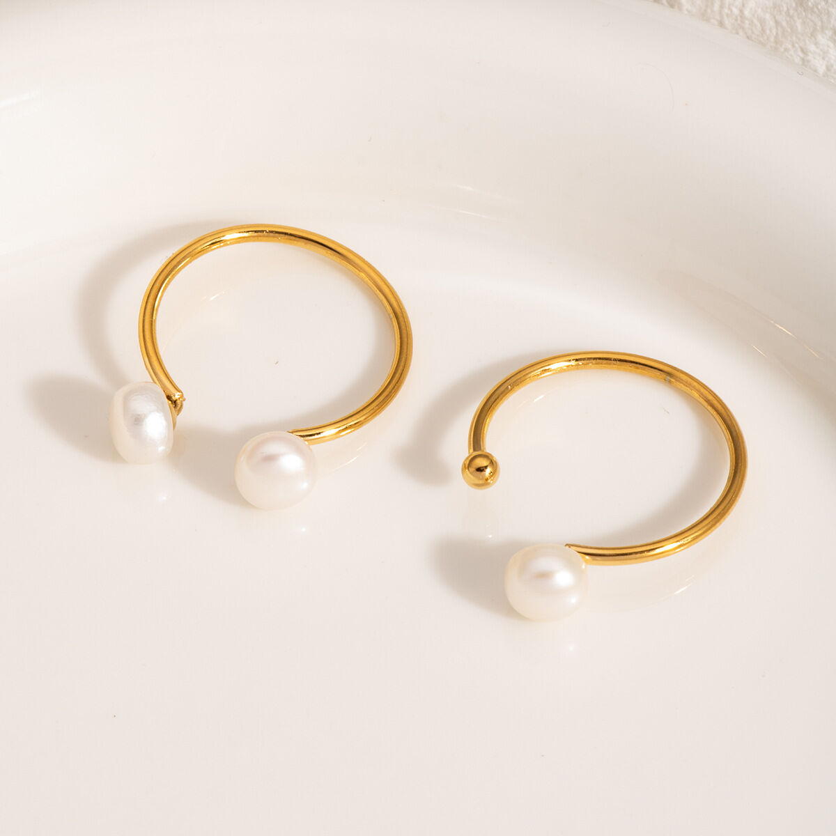 1 Piece Simple Stainless Steel Waterproof  Gold Color  Pearl Adjustable Ring 2