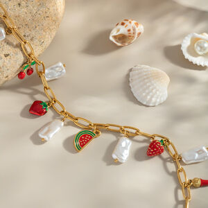 Collier pendentif doré étanche en acier inoxydable, 1 pièce, représentant un fruit sucré h5 Image2