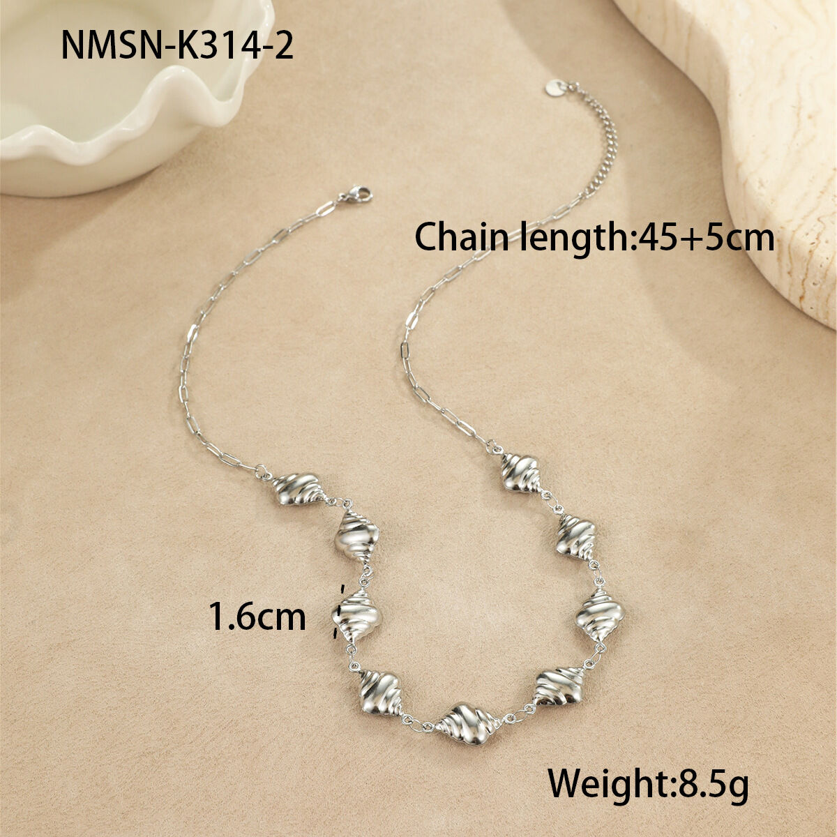 NMSN-K314-2 Collana in acciaio Conch Immagine2