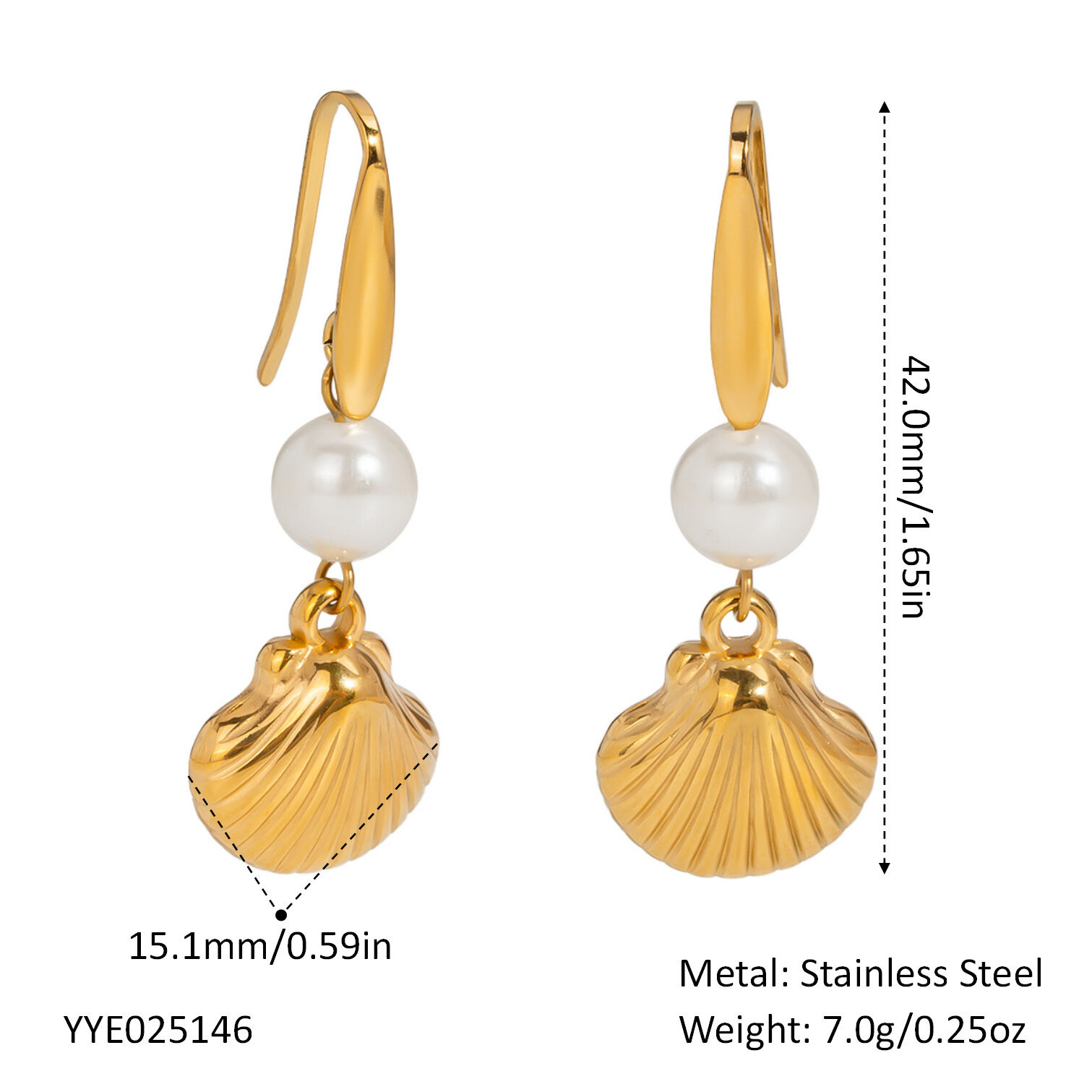 1 par de pendientes colgantes de acero inoxidable oceánico, resistentes al agua, de color dorado. 