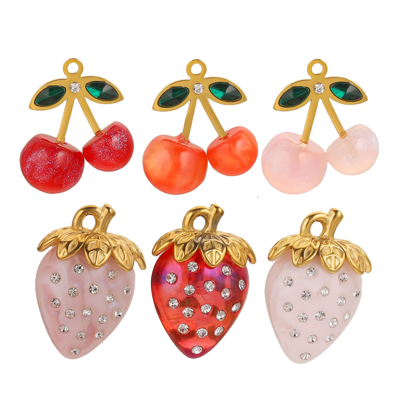 1 Piece DIY Cherry Stainless Steel Waterproof Women's Pendants