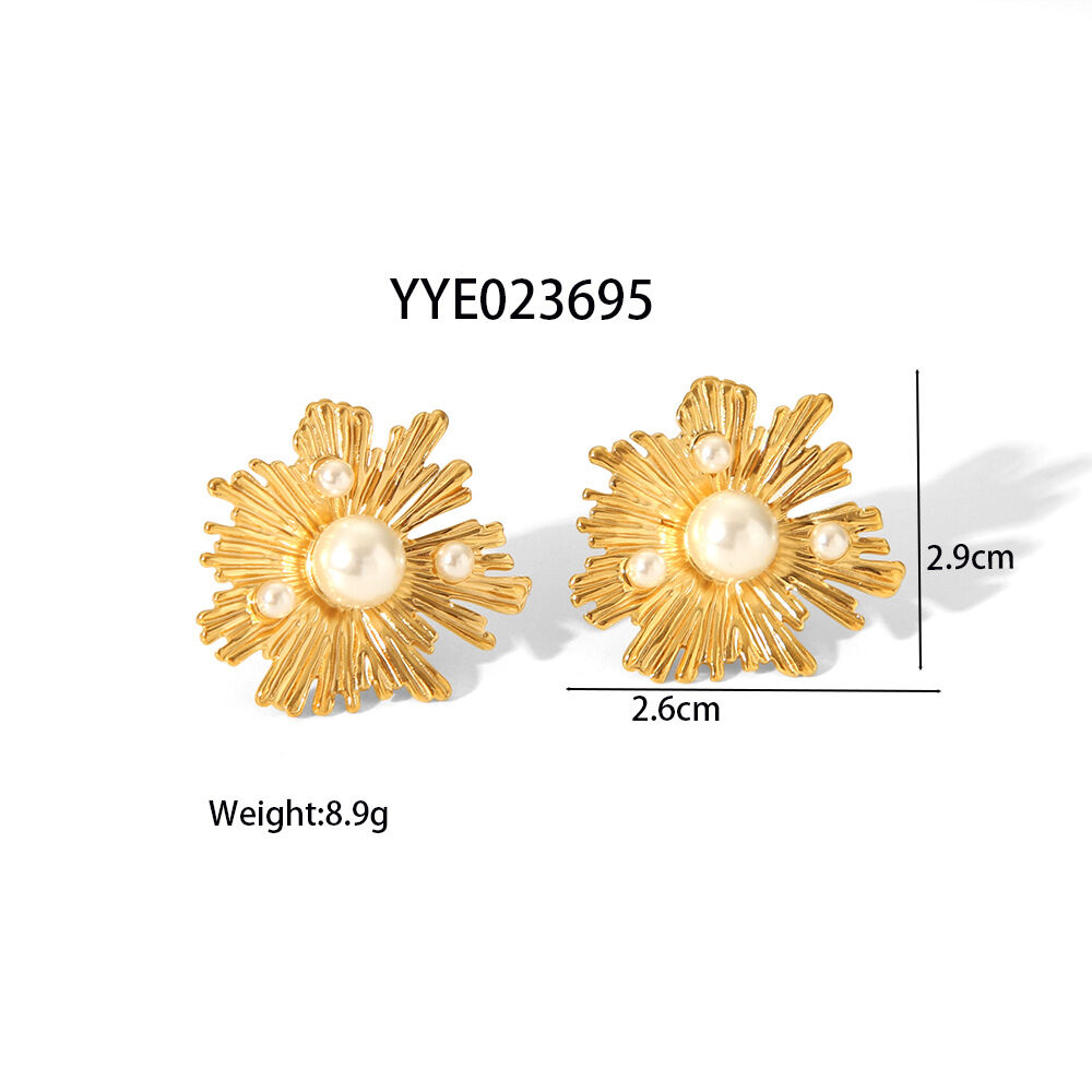Elegantes Blumen-Ohrring-Set aus Edelstahl in Goldfarbe h5 