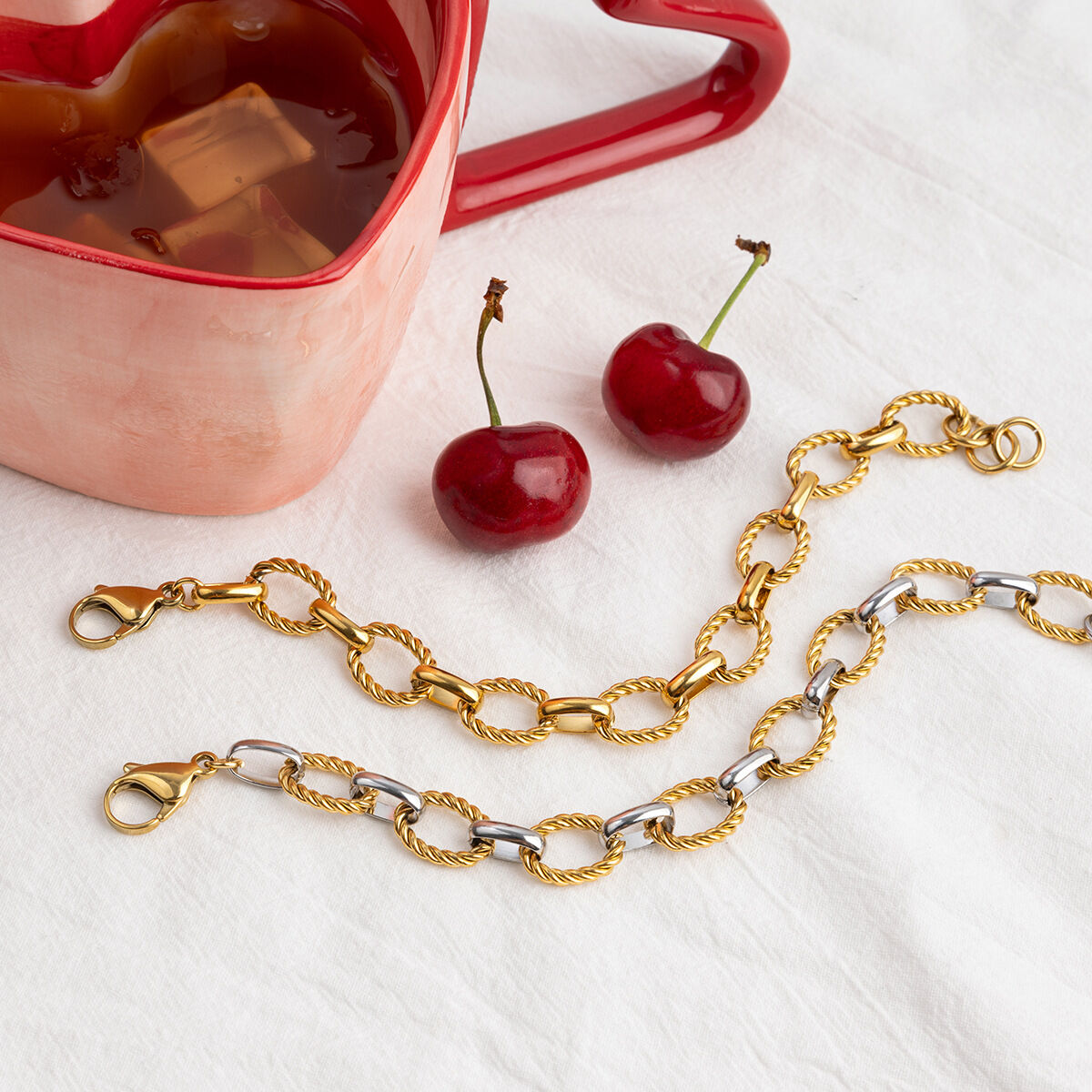 1 Piece Simple Series Daily Twist Stainless Steel Waterproof Gold Color Women's Chain Bracelets 2