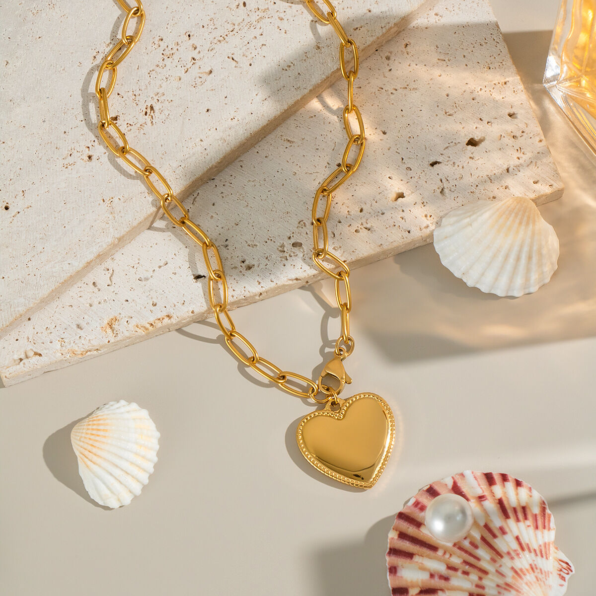 1 Piece Heart  Stainless Steel Waterproof Gold Color Pendant Necklace