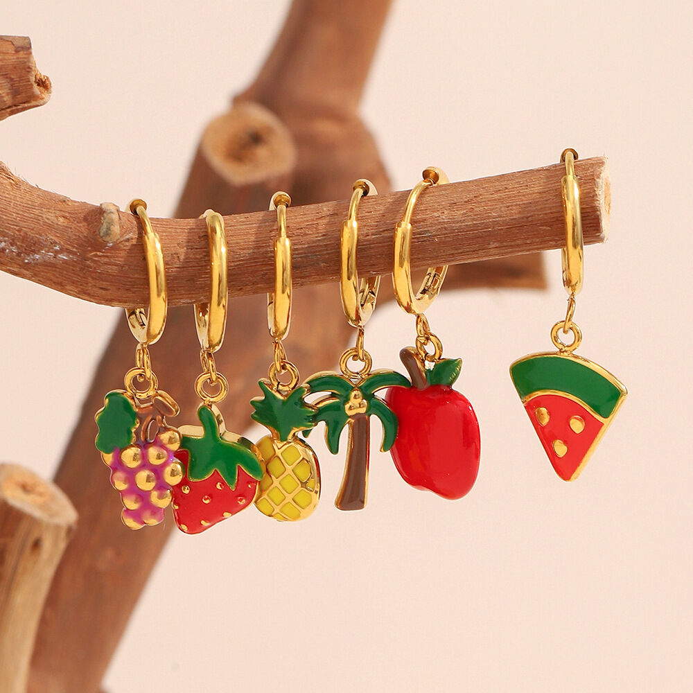 1 Pair Vivid Fresh Fruits Gold Color Drop Earrings 2