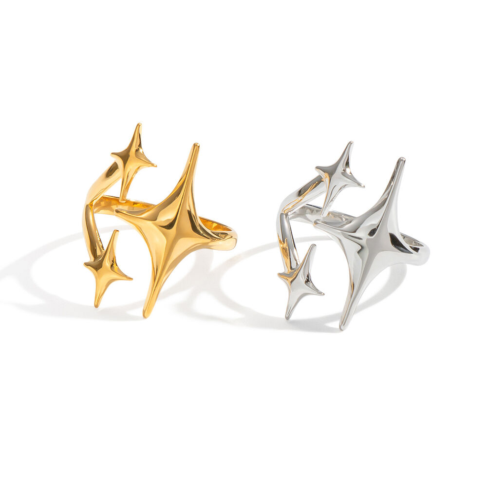 Anello con stella in acciaio inossidabile impermeabile color oro da 1 pezzo Immagine5