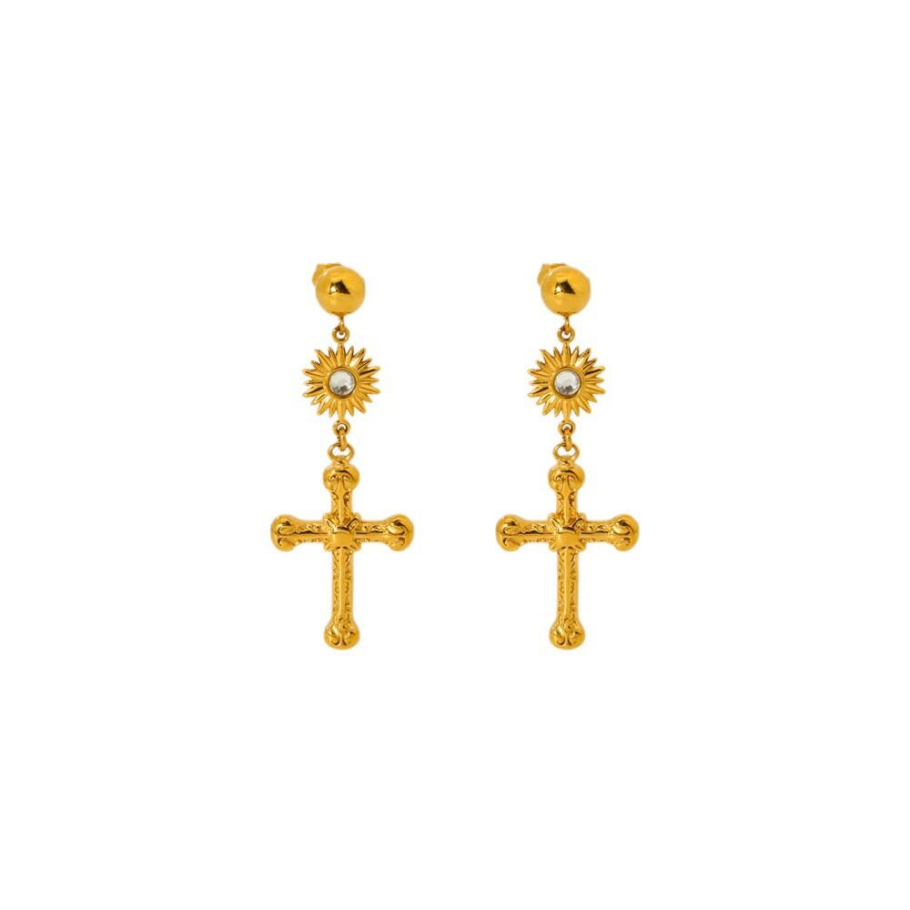 Classic Series Retro Cross Stainless Steel Waterproof  Women's Stud Earrings h5 Picture5