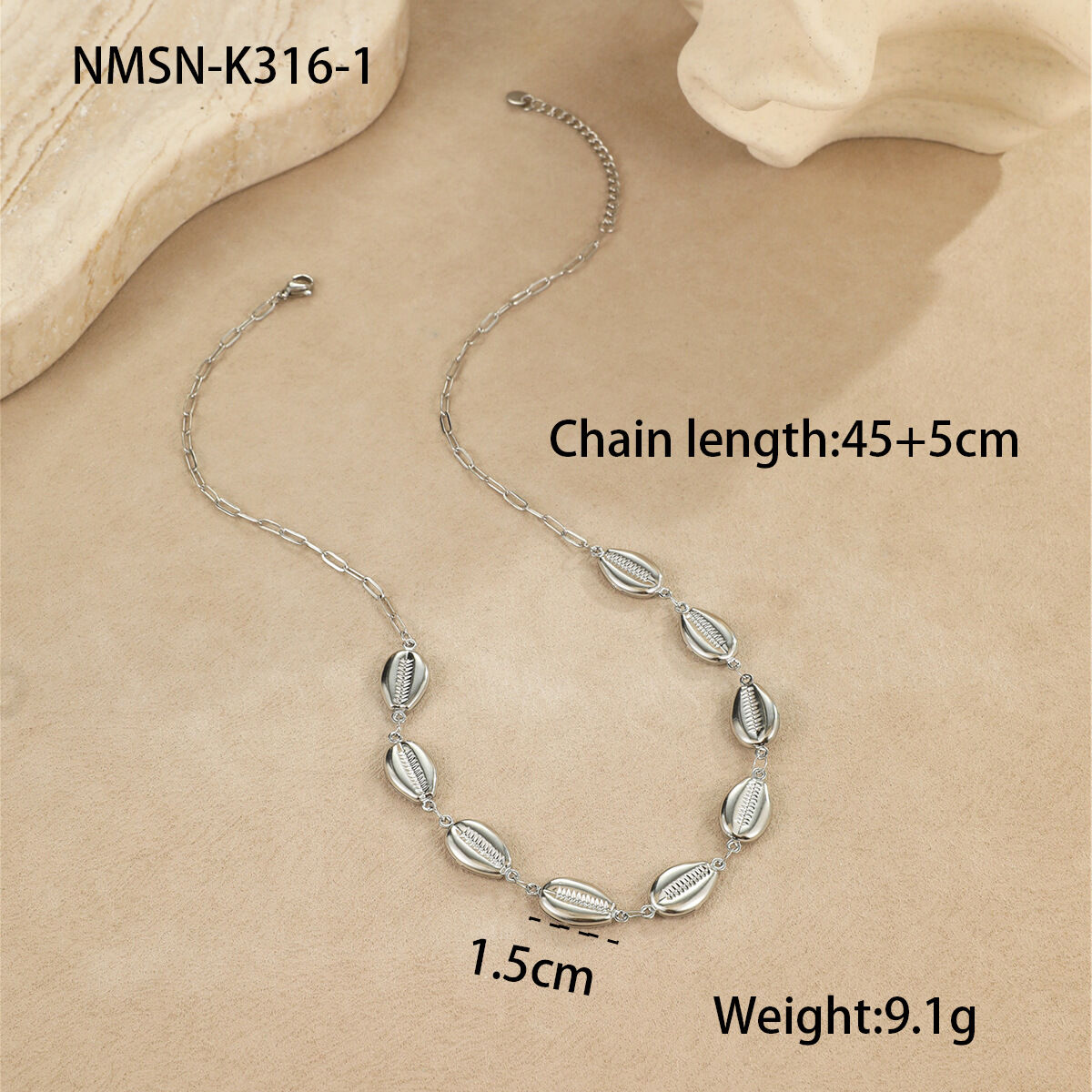 NMSN-K316-1 Collana con conchiglia e labbra in acciaio Immagine7