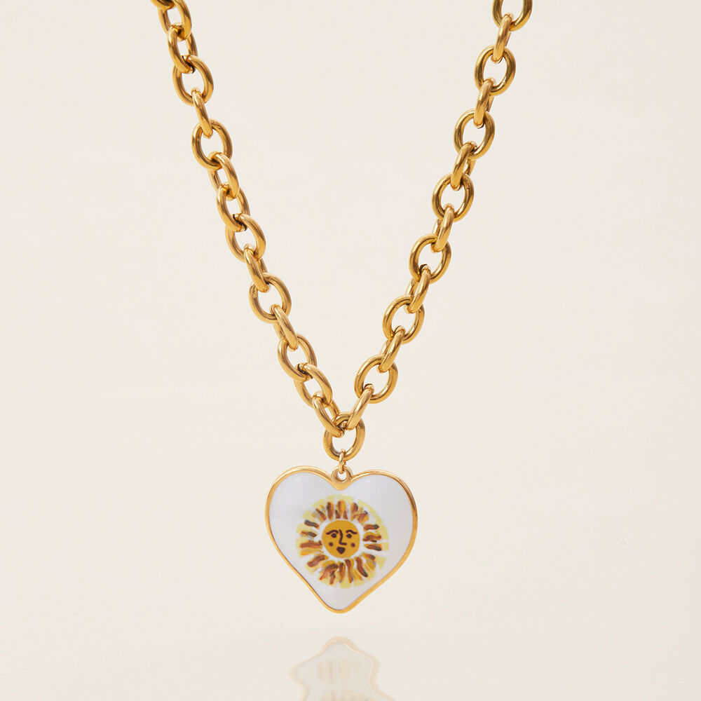1 Piece Classic Series Paint Sun Stainless Steel Waterproof Gold Color Women's Pendant Necklaces h5Picture5