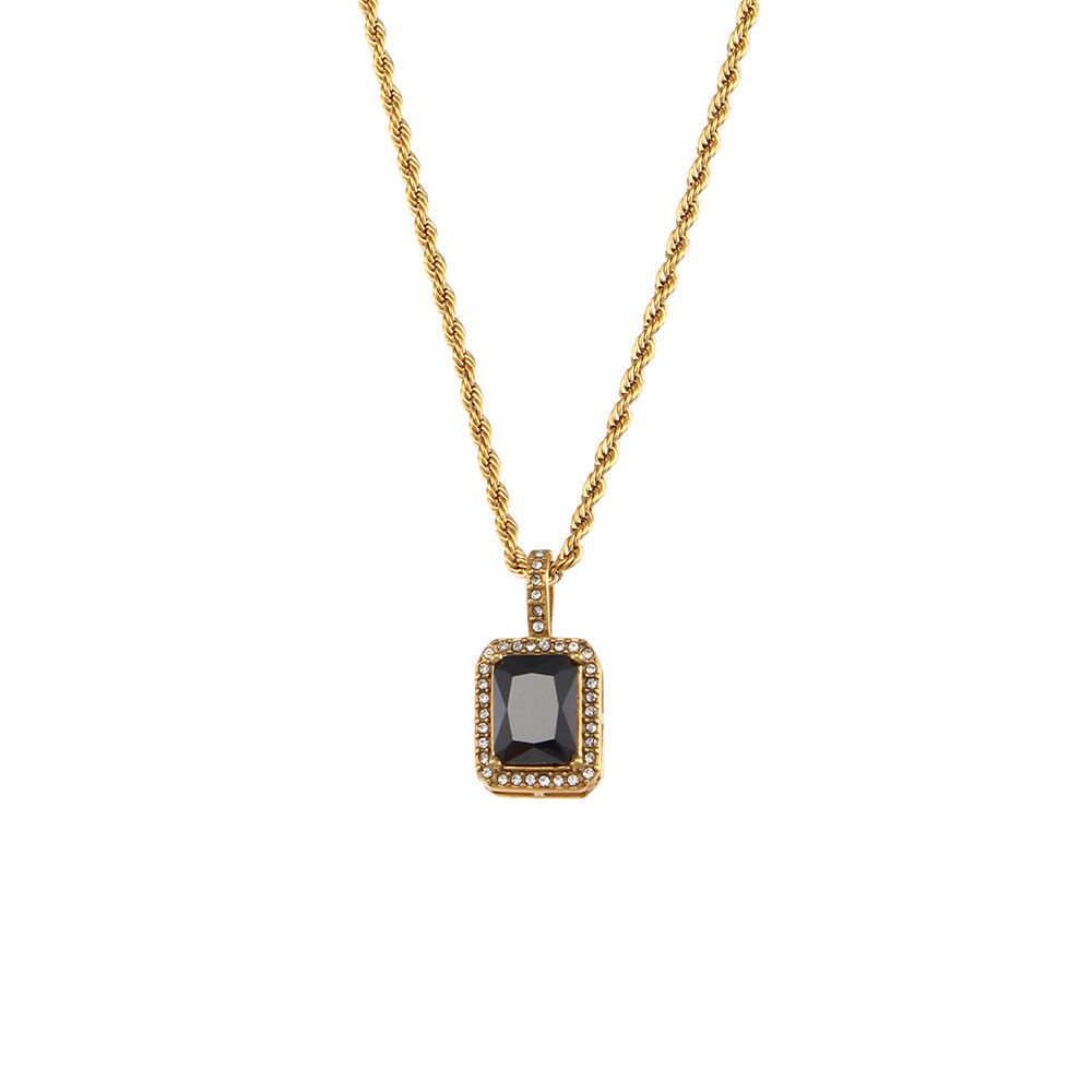 Luxurious Series Classic Geometric Stainless Steel Waterproof Gold Color Zircon Necklaces