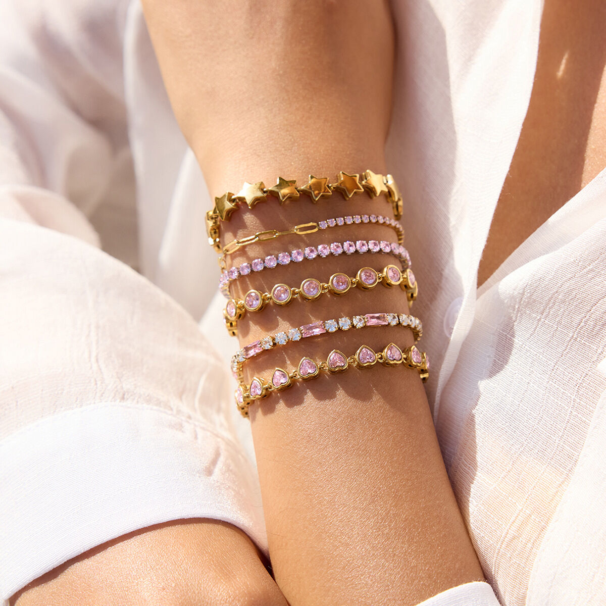1 Piece Sweet Heart Stainless Steel Waterproof Gold Color Women's Chain Bracelets h5 Picture6