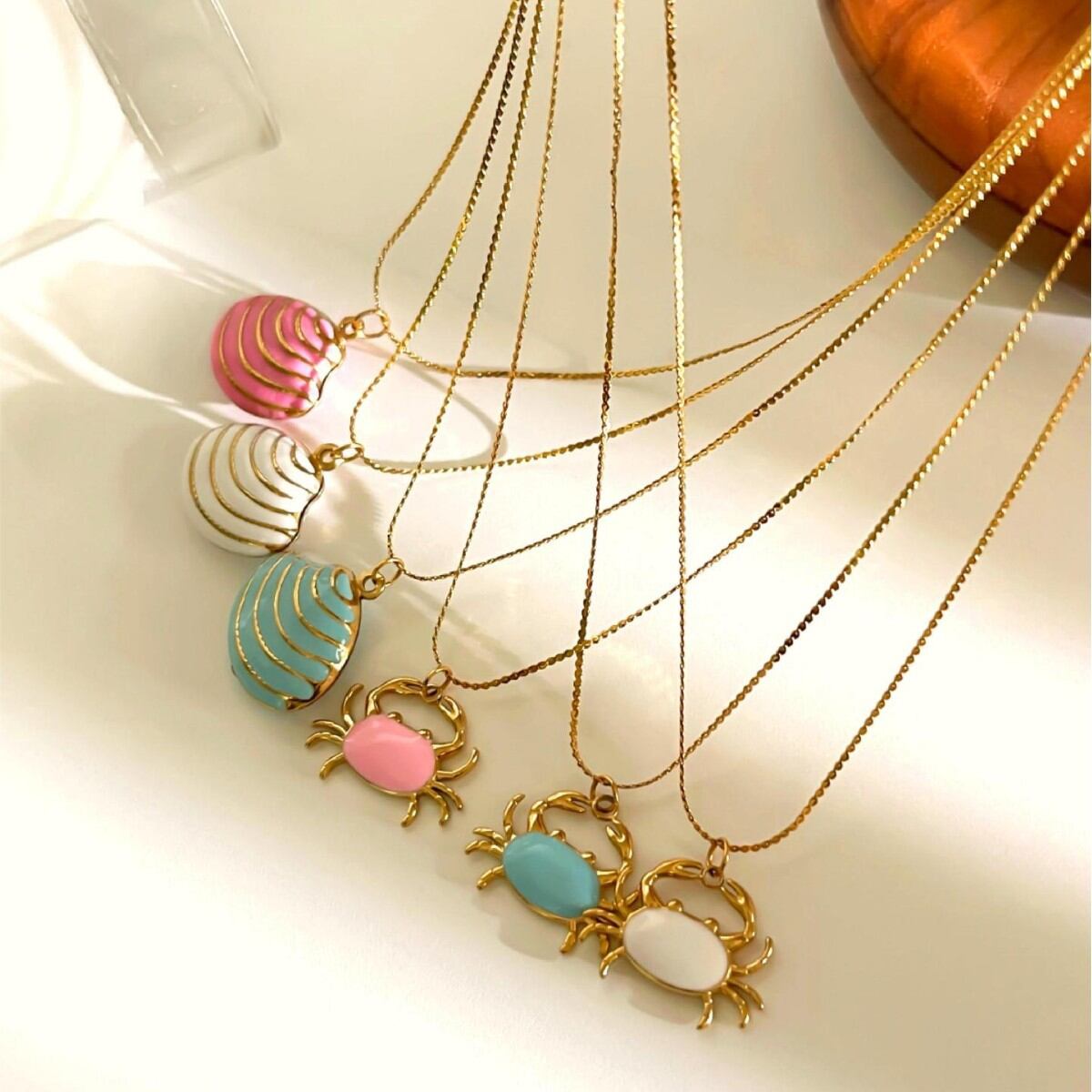 1 Piece Enamel Crab Stainless Steel Waterproof Gold Color Pendant Necklace h5 Picture4