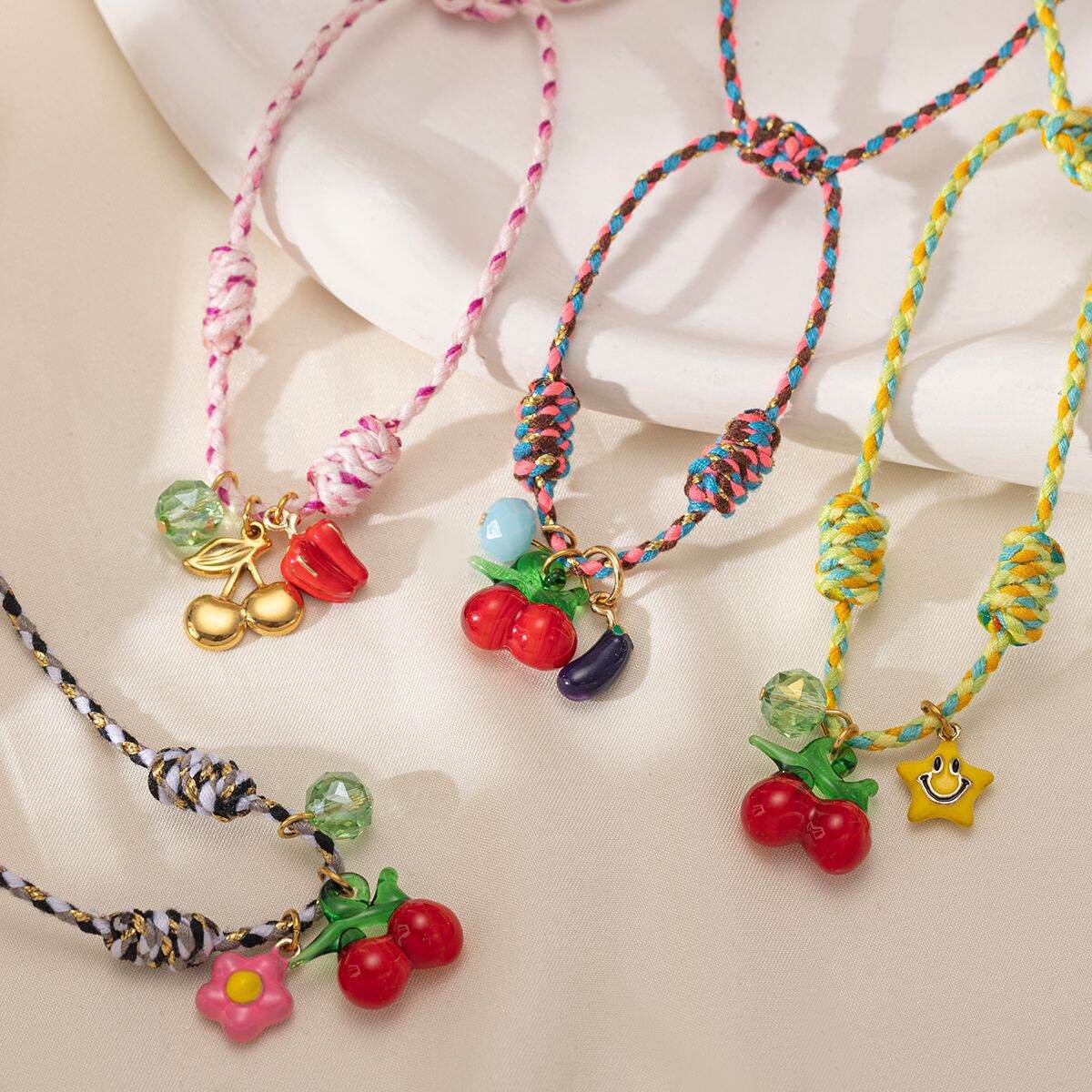 1 Piece Cute Cherry Braided Bracelets