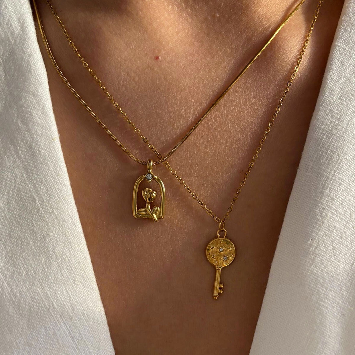 Collana con ciondolo color oro impermeabile in acciaio inossidabile rosa da 1 pezzo h5 Immagine2