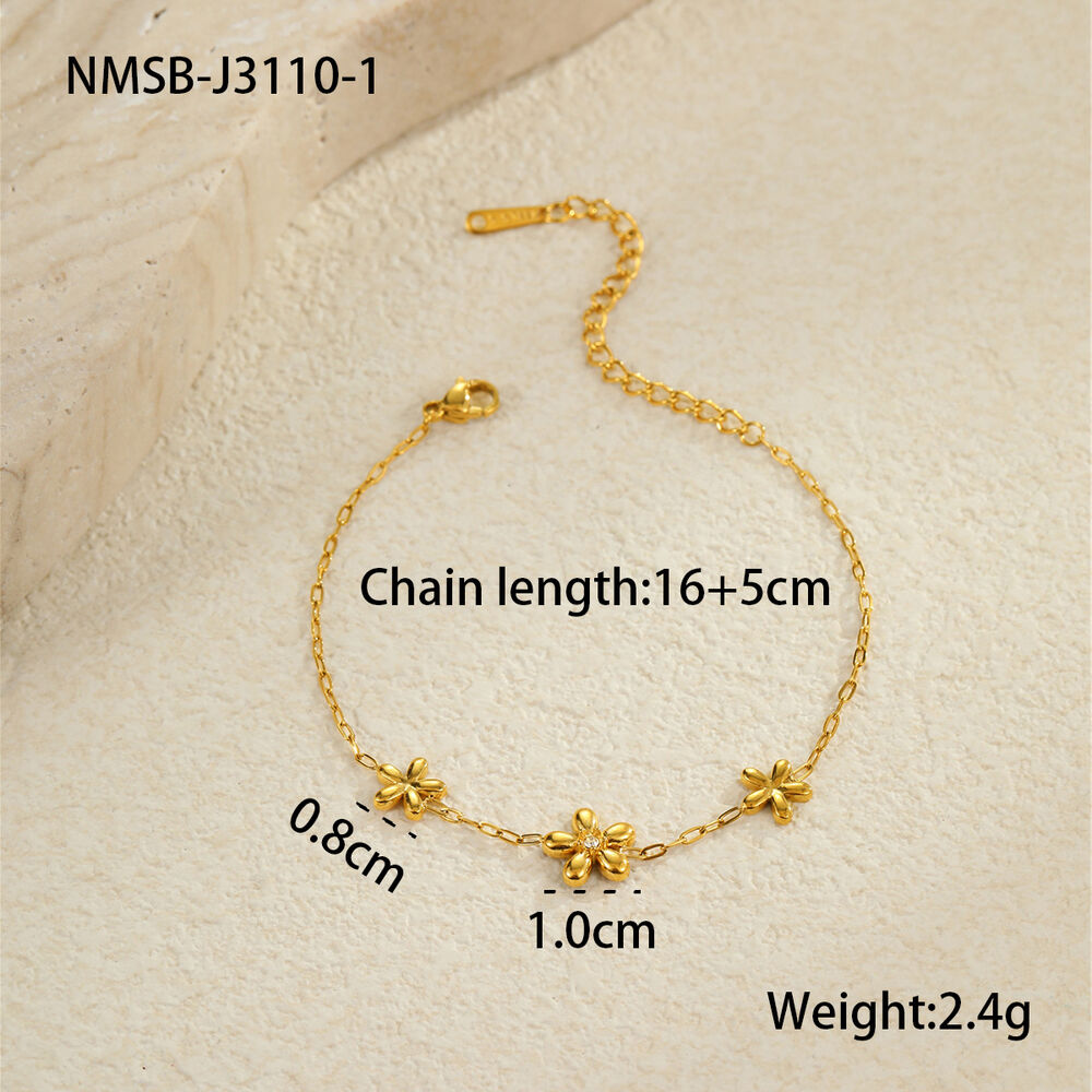 1 Piece Simple Series Sweet Flower Stainless Steel Waterproof Gold Color Women's Chain Bracelets