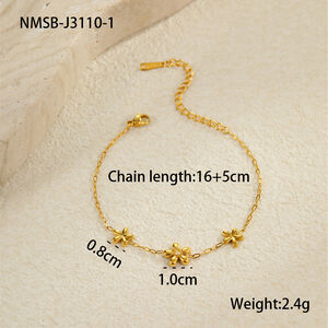 1 Piece Simple Series Sweet Flower Stainless Steel Waterproof Gold Color Women's Chain Bracelets h5