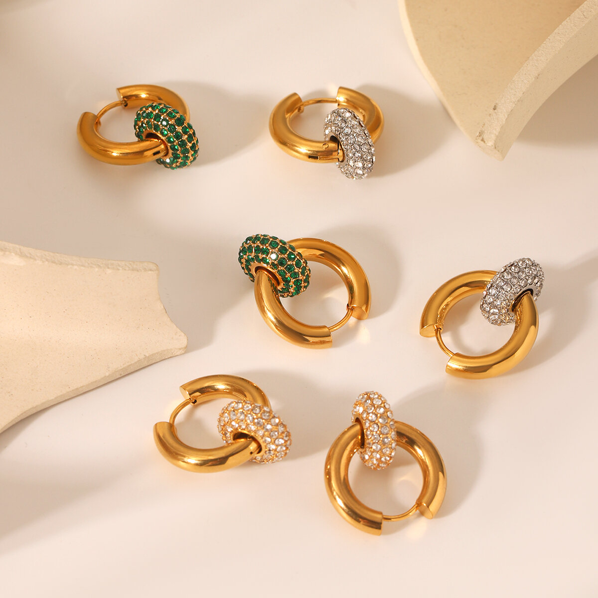 Simple Series Daily Geometric Stainless Steel Waterproof  Zircon Women's Drop Earrings Picture6